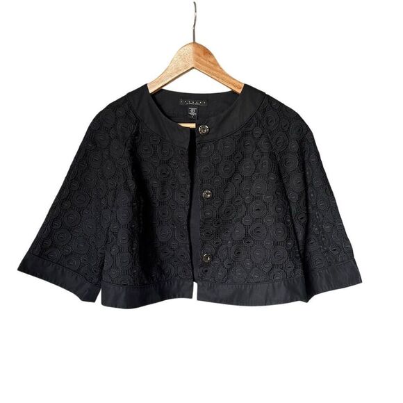 Laundry by Shelli Segal Women's Black Applique Embroidered Cropped Jacket 2 - Picture 2 of 5